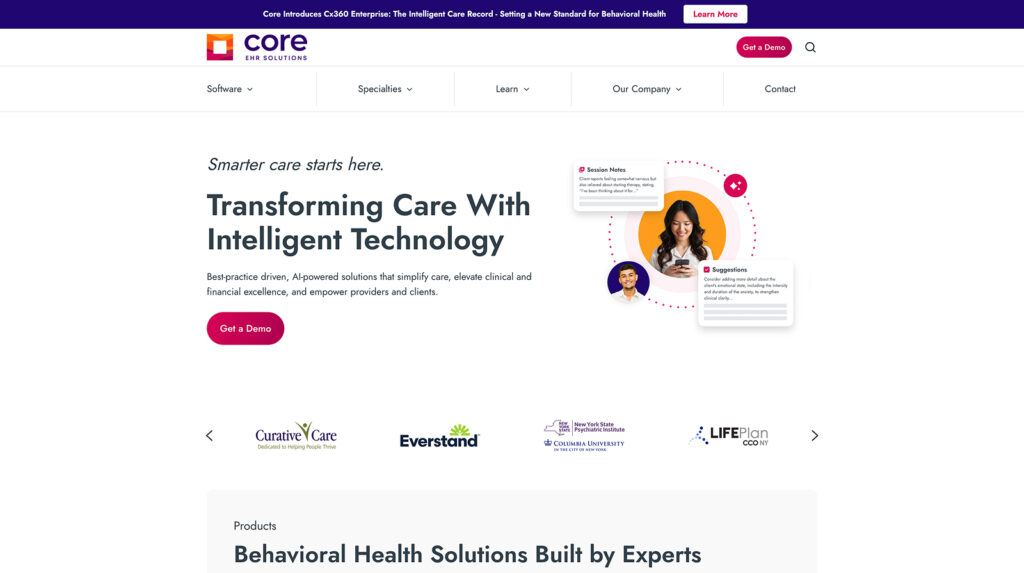 Core Solutions Cx360 behavioral health EHR dashboard