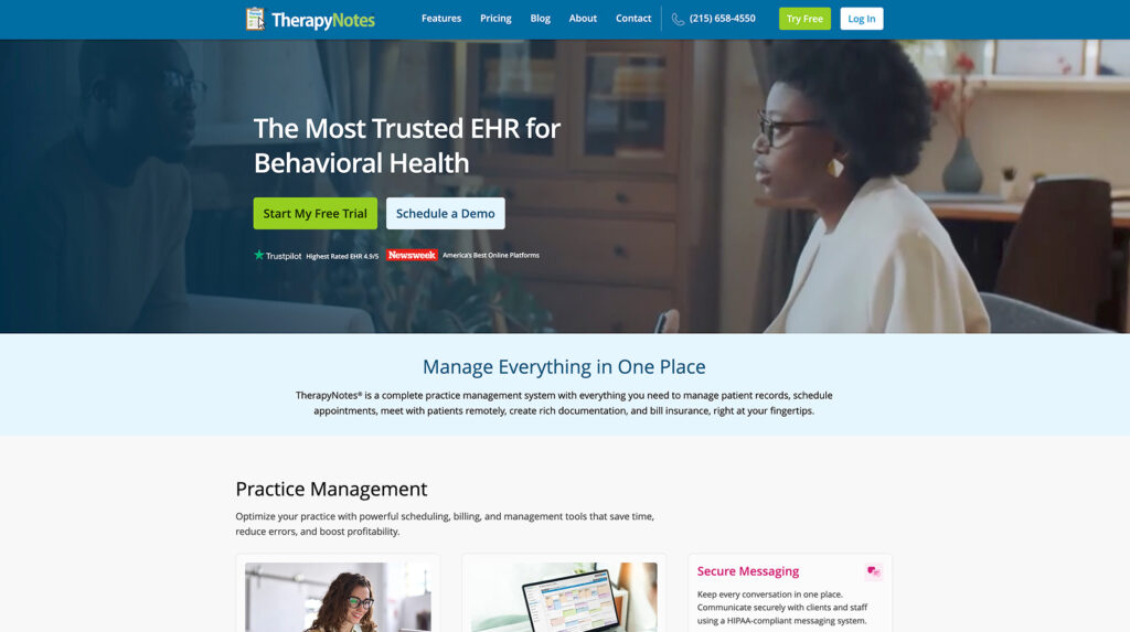 TherapyNotes behavioral health EHR dashboard